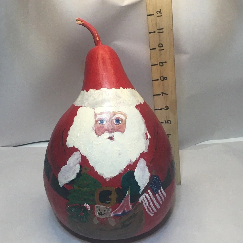 VTG Hand Painted Santa Claus Gourd Christmas Folk Art